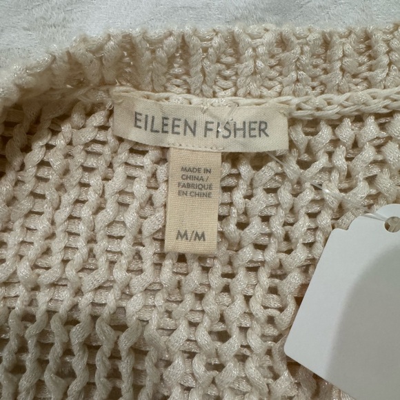Eileen Fisher Hand Knit Ivory Sweater Large Cotton Blend Textured scoop - Picture 5 of 8